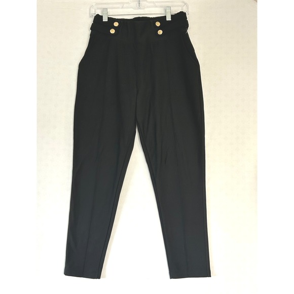 Harper Pants - Harper Black High Waisted Sailor Button Trousers Petite Large Pull On Stretch
